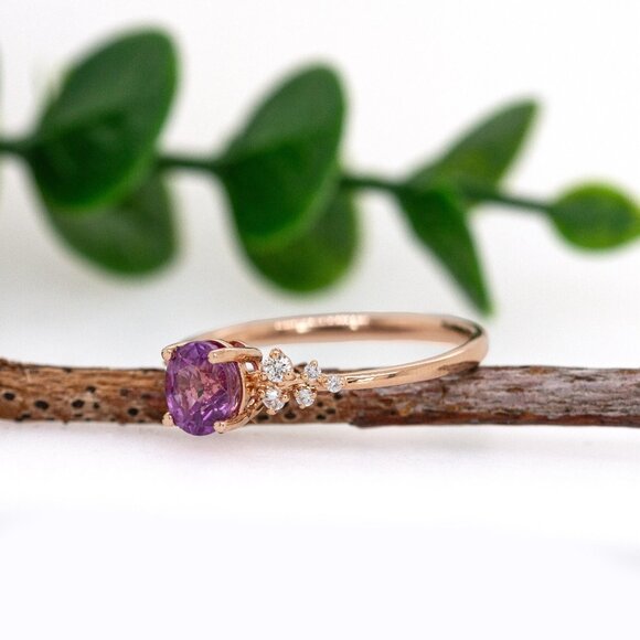 1ct Purple Sapphire Ring in 14K Solid Gold with Natural Diamond Accents - Picture 5 of 8